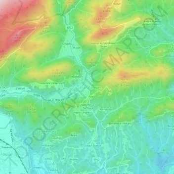 Mappa topografica Paludea, altitudine, rilievo