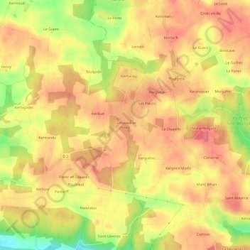 Mappa topografica Coëtulaire er Hoed, altitudine, rilievo