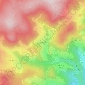 Mappa topografica Le Verniol, altitudine, rilievo