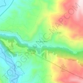Mappa topografica El Val de la Sabina, altitudine, rilievo
