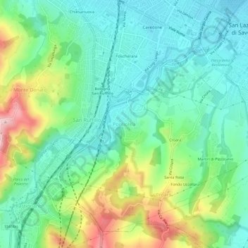 Mappa topografica Ponticella, altitudine, rilievo