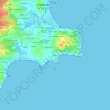 Mappa topografica A Laxe, altitudine, rilievo