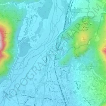 Mappa topografica Ospedaletto, altitudine, rilievo