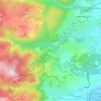 Mappa topografica Rochepradière, altitudine, rilievo