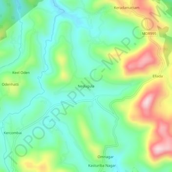 Mappa topografica Nedugula, altitudine, rilievo