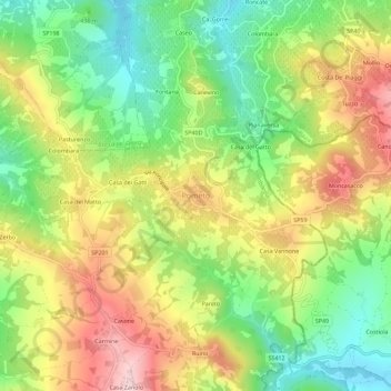 Mappa topografica Pometo, altitudine, rilievo