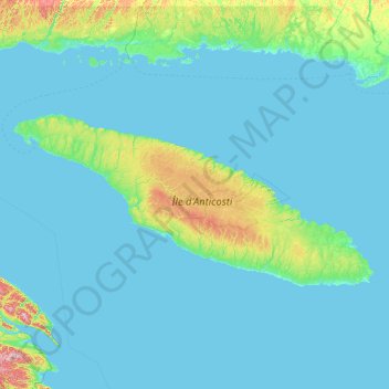 Mappa topografica Île Anticosti, altitudine, rilievo