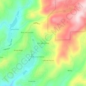 Mappa topografica Blue Lake Springs, altitudine, rilievo