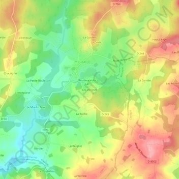 Mappa topografica Les Vergnes, altitudine, rilievo