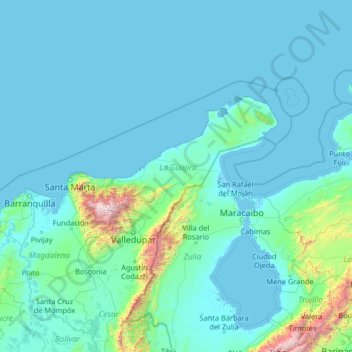 Mappa topografica La Guajira, altitudine, rilievo