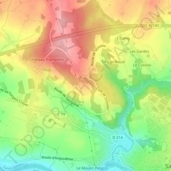 Mappa topografica Les Pieds Bots, altitudine, rilievo