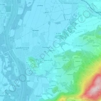 Mappa topografica Langweid, altitudine, rilievo