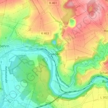 Mappa topografica Steeden, altitudine, rilievo
