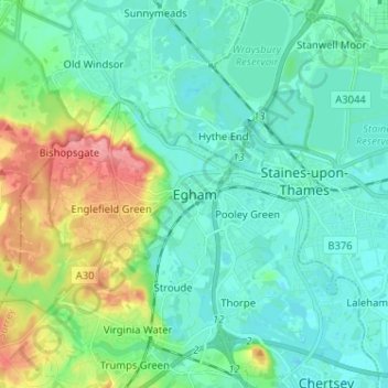 Mappa topografica Egham, altitudine, rilievo