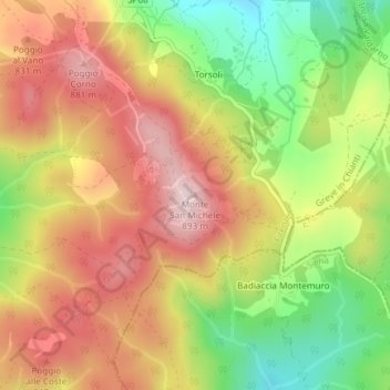 Mappa topografica Monte San Michele, altitudine, rilievo