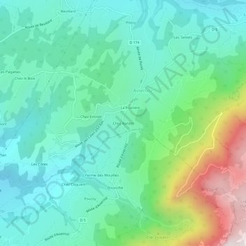 Mappa topografica Chez Bardet, altitudine, rilievo