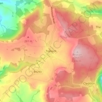 Mappa topografica Trellech, altitudine, rilievo