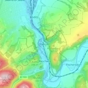 Mappa topografica Obernitz, altitudine, rilievo