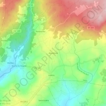 Mappa topografica Abrunhosa, altitudine, rilievo