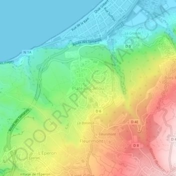 Mappa topografica Plateau Caillou, altitudine, rilievo
