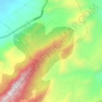 Mappa topografica Tilata, altitudine, rilievo