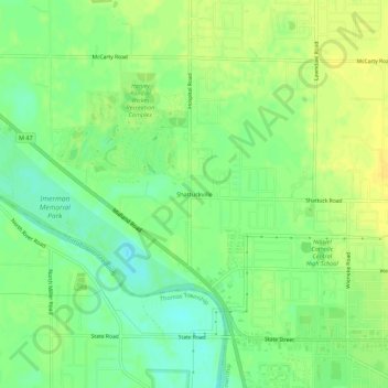Mappa topografica Shattuckville, altitudine, rilievo