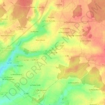 Mappa topografica Les Epinards, altitudine, rilievo