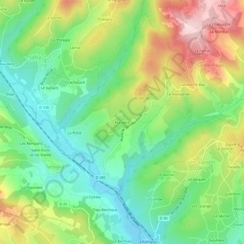 Mappa topografica Ronzière, altitudine, rilievo