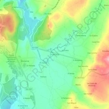 Mappa topografica A Derrasa, altitudine, rilievo