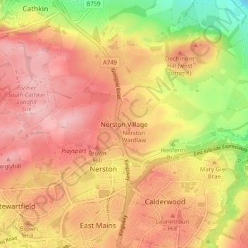 Mappa topografica Nerston Village, altitudine, rilievo