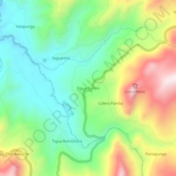 Mappa topografica Tigua Centro, altitudine, rilievo