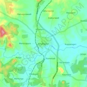 Mappa topografica Khanapur, altitudine, rilievo