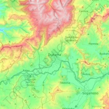 Mappa topografica Duitama, altitudine, rilievo