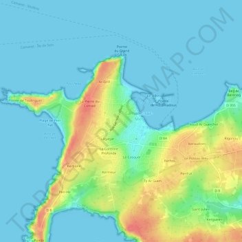 Mappa topografica Lannic, altitudine, rilievo