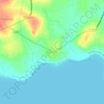 Mappa topografica Asembo, altitudine, rilievo