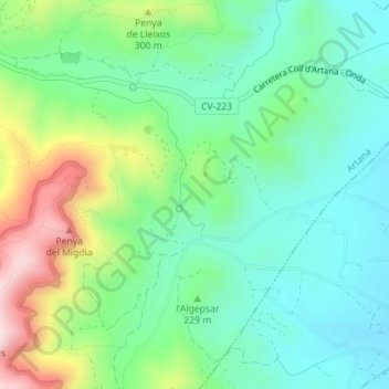Mappa topografica Aigüesvives, altitudine, rilievo