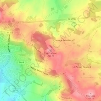 Mappa topografica Puy Crapaud, altitudine, rilievo