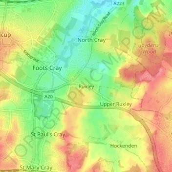 Mappa topografica Ruxley, altitudine, rilievo