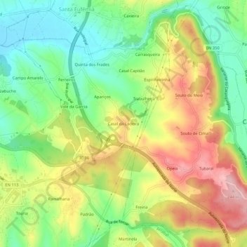 Mappa topografica Casal da Ladeira, altitudine, rilievo