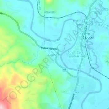 Mappa topografica Gaongan, altitudine, rilievo