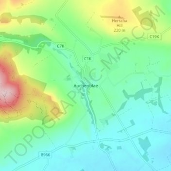 Mappa topografica Auchenblae, altitudine, rilievo