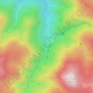 Mappa topografica Sunburst Falls, altitudine, rilievo