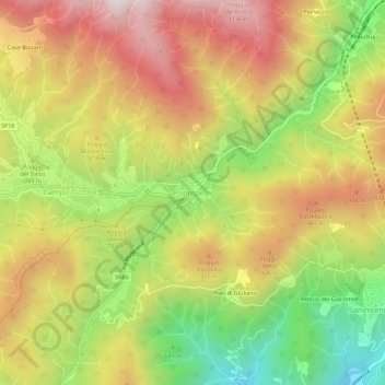 Mappa topografica Pontepetri, altitudine, rilievo