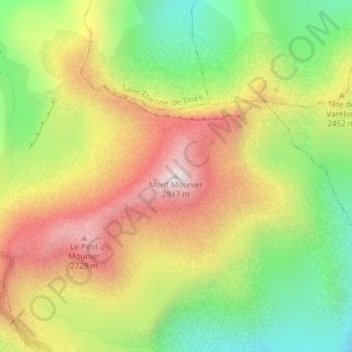 Mappa topografica Mont Mounier, altitudine, rilievo