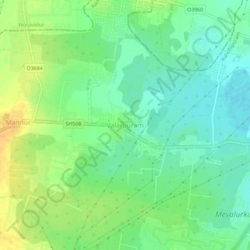 Mappa topografica Valarpuram, altitudine, rilievo