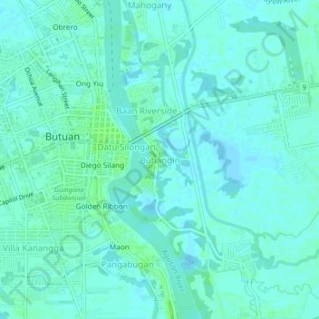Mappa topografica Buhangin, altitudine, rilievo