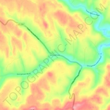 Mappa topografica Georgetown, altitudine, rilievo