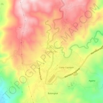 Mappa topografica Sampaloc, altitudine, rilievo