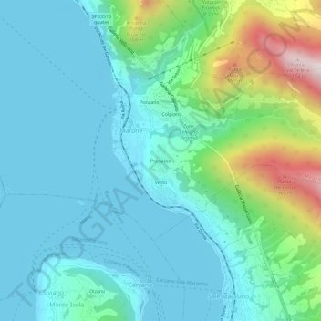 Mappa topografica Pregasso, altitudine, rilievo