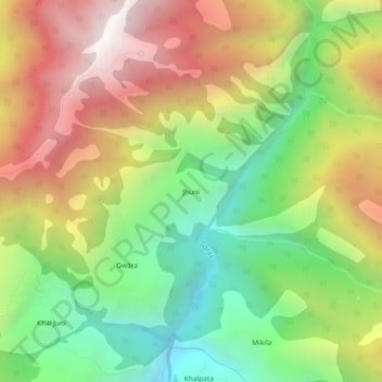 Mappa topografica Jhuni, altitudine, rilievo